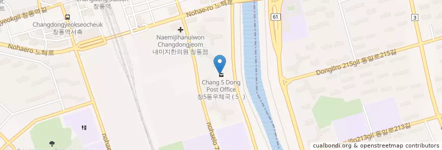 Mapa de ubicacion de 창5동우체국 en 대한민국, 서울, 도봉구, 창4동.