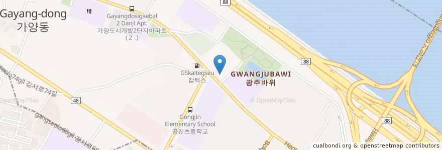 Mapa de ubicacion de 가양동우체국 en 大韓民国, ソウル, 江西区, 가양동, 가양2동.