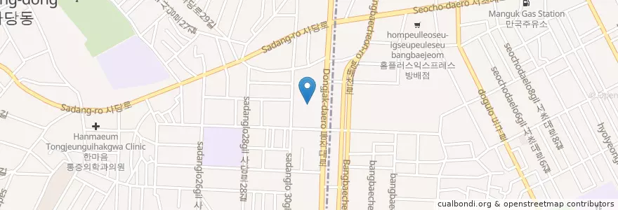 Mapa de ubicacion de 사당동우체국 en Corée Du Sud, Séoul, 동작구, 사당1동.