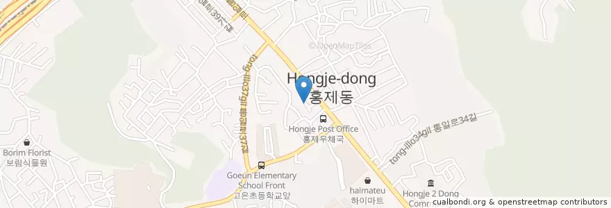 Mapa de ubicacion de 홍제동우체국 en Corée Du Sud, Séoul, 서대문구, 홍제1동.