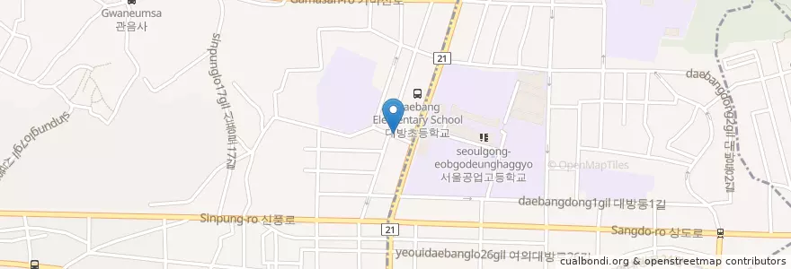 Mapa de ubicacion de 신길동우체국 en Corea Del Sur, Seúl, 영등포구, 동작구, 신길7동.