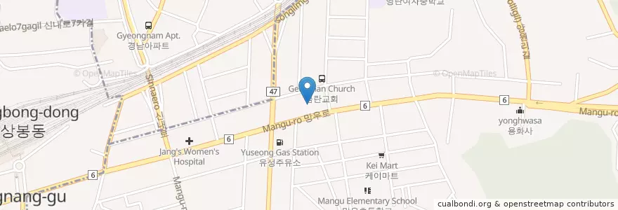 Mapa de ubicacion de 망우1동우체국 en کره جنوبی, سئول, 중랑구, 망우본동.