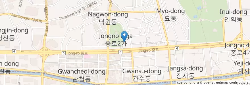 Mapa de ubicacion de 종로2가우체국 en 대한민국, 서울, 종로구, 종로1·2·3·4가동.