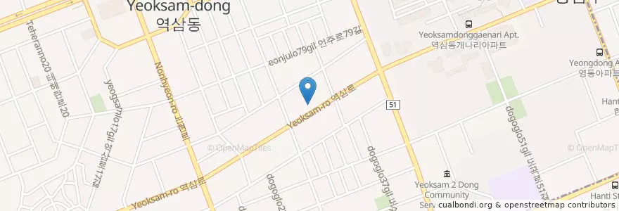 Mapa de ubicacion de Yeoksam 2 Dong Post Office en South Korea, Seoul, Gangnam-Gu, 역삼동, Yeoksam 2(I)-Dong.