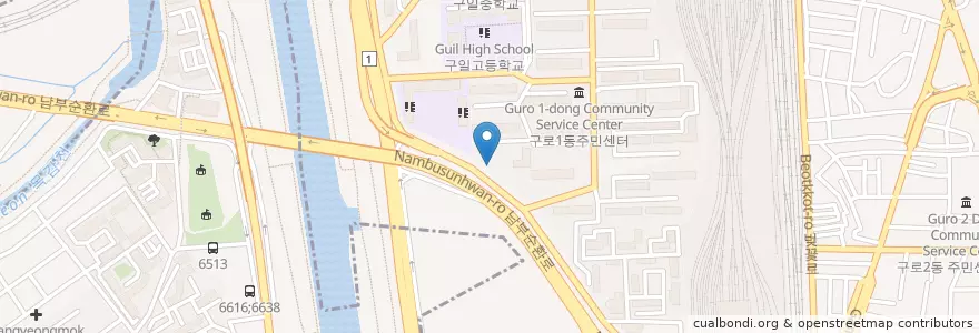Mapa de ubicacion de 구로1동우체국 en 대한민국, 서울, 구로1동.