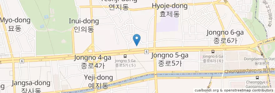 Mapa de ubicacion de 종로5가우체국 en 대한민국, 서울, 종로구.