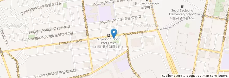 Mapa de ubicacion de 신정1동우체국 en Korea Selatan, 서울, 양천구, 신정1동.