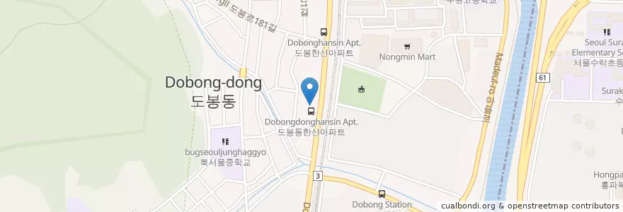 Mapa de ubicacion de 도봉1동우체국 en Corée Du Sud, Séoul, 도봉구, 도봉2동.