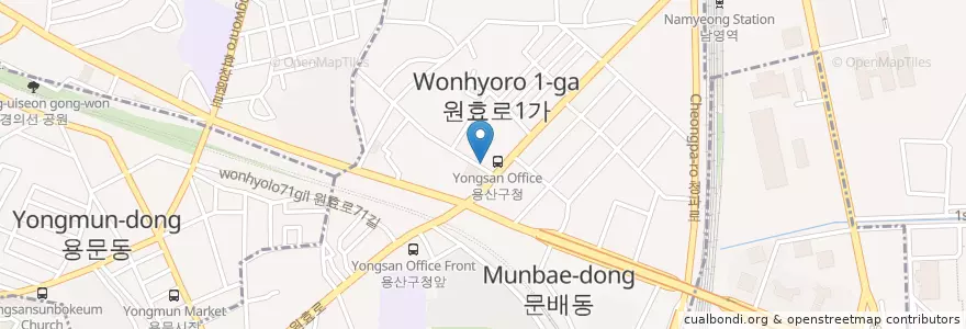 Mapa de ubicacion de 원효2가우체국 en Coreia Do Sul, Seul, 용산구, 원효로1동.