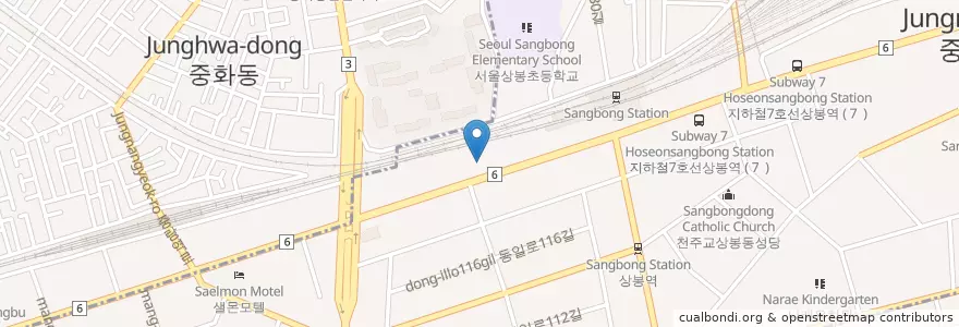 Mapa de ubicacion de 서울중랑우체국 en Corea Del Sur, Seúl, 중랑구, 상봉1동, 상봉1동.