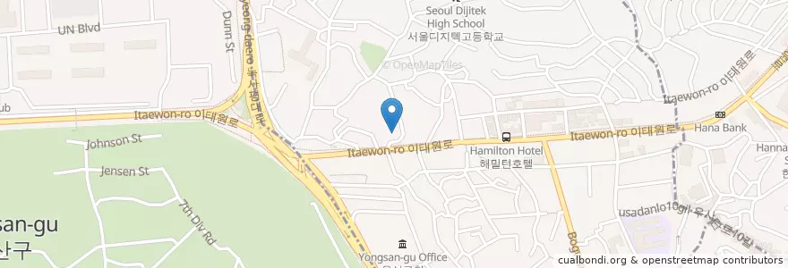 Mapa de ubicacion de 이태원1동우체국 en Südkorea, Seoul, 용산구, 용산2가동, 이태원1동.