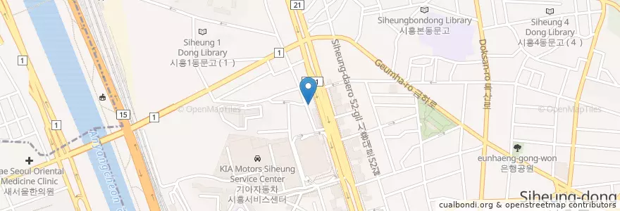 Mapa de ubicacion de 서울시흥동우체국 en 대한민국, 서울, 금천구, 시흥1동.