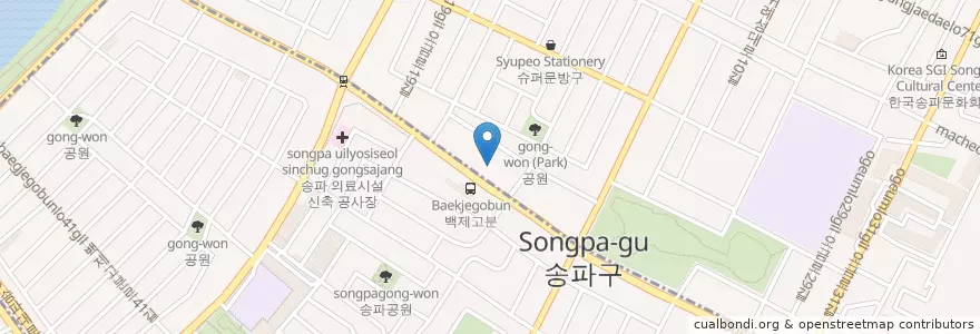Mapa de ubicacion de 서울방이동우체국 en Südkorea, Seoul, 송파구, 방이2동.