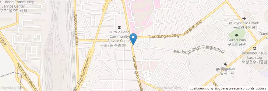Mapa de ubicacion de 서울구로4동우체국 en Zuid-Korea, Seoel, 구로구, 구로2동, 구로4동.