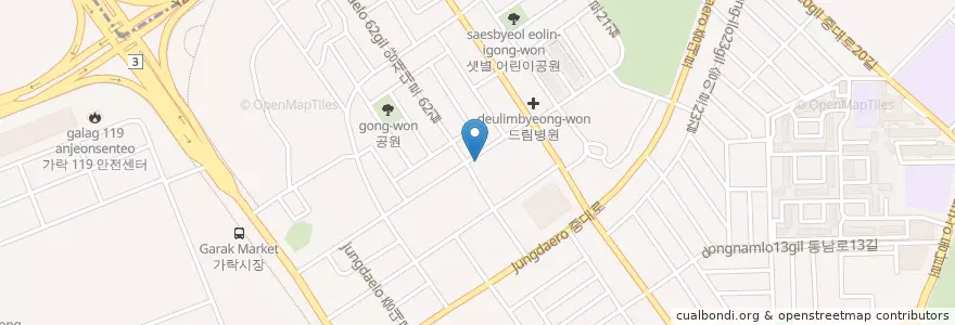 Mapa de ubicacion de 서울가락본동우체국 en 大韓民国, ソウル, 松坡区, 가락본동.