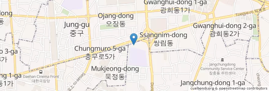 Mapa de ubicacion de 서울퇴계로5가우체국 en Südkorea, Seoul, 중구, 장충동, 광희동.