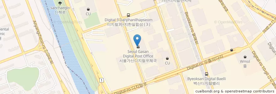 Mapa de ubicacion de 서울가산디지털우체국 en 대한민국, 서울, 금천구, 가산동.