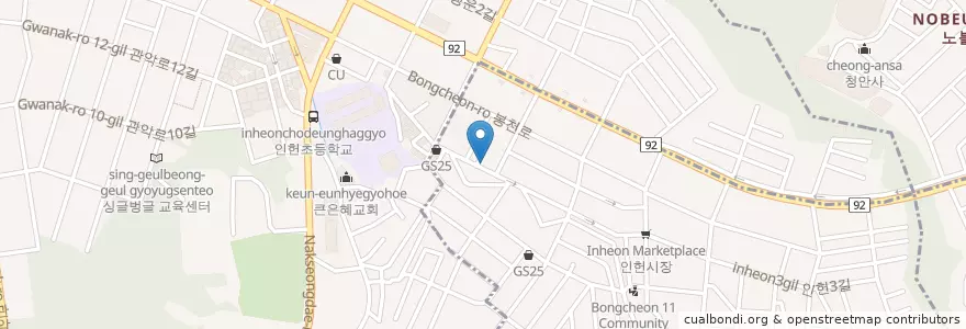 Mapa de ubicacion de 서울낙성대 우편취급국 en 大韓民国, ソウル, 冠岳区, 낙성대동.
