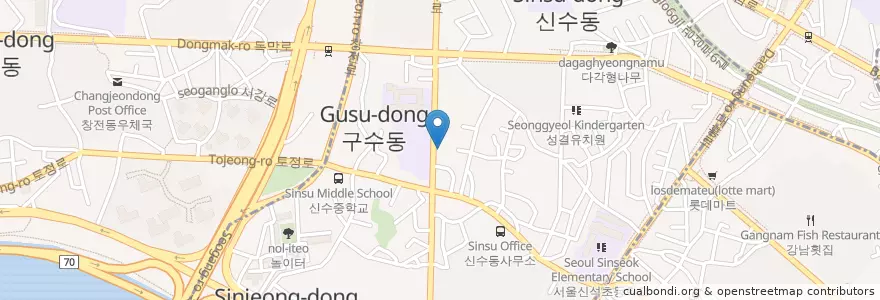 Mapa de ubicacion de 서울신수동우편취급국 en كوريا الجنوبية, سول, 마포구.