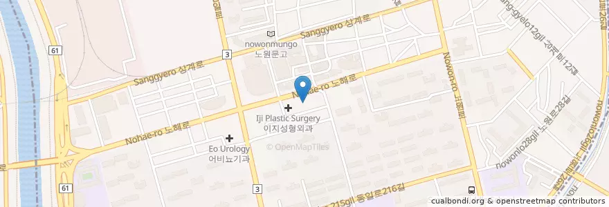 Mapa de ubicacion de 서울노원역우편취급국 en كوريا الجنوبية, سول, 노원구, 상계6·7동, 상계2동.