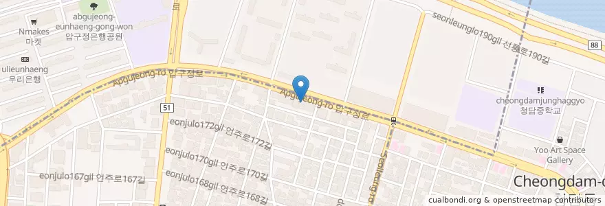 Mapa de ubicacion de 서울압구정우편취급국 en Corea Del Sud, Seul, 강남구, 압구정동.