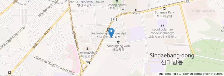 Mapa de ubicacion de 서울동작우성우편취급국 en كوريا الجنوبية, سول, 영등포구, 동작구, 신대방1동, 신길6동.