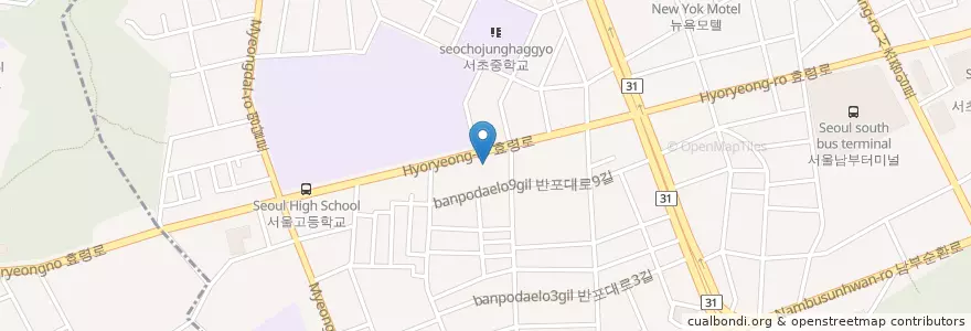 Mapa de ubicacion de 구진우편취급국 en Coreia Do Sul, Seul, 서초구, 서초3동, 서초동.
