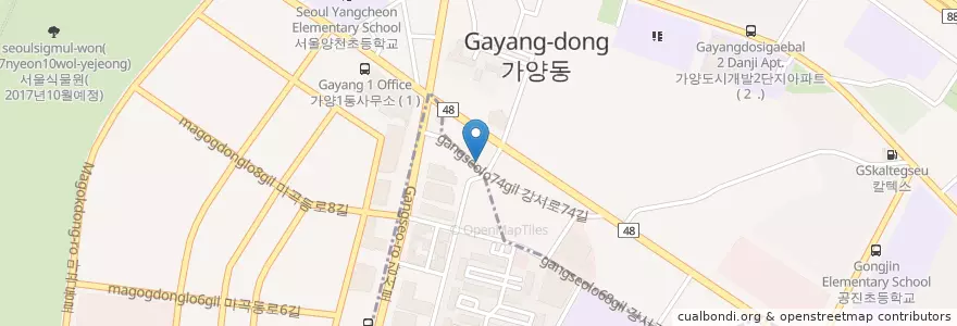 Mapa de ubicacion de 서울가양1동우편취급국 en 대한민국, 서울, 강서구, 가양1동, 등촌3동.