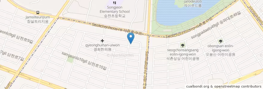 Mapa de ubicacion de 서울삼전서호우편취급국 en Coreia Do Sul, Seul, 송파구, 삼전동.