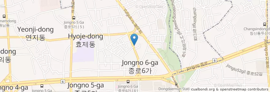 Mapa de ubicacion de 종로6가우편취급국 en 韩国/南韓, 首尔, 鍾路區, 종로5·6가동.