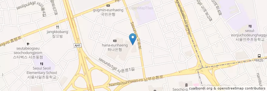 Mapa de ubicacion de 서초2동우편취급국 en Coreia Do Sul, Seul, 서초구, 서초동, 서초2동.