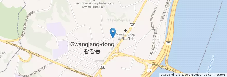 Mapa de ubicacion de 광장극동우편취급국 en 대한민국, 서울, 광진구, 광장동.