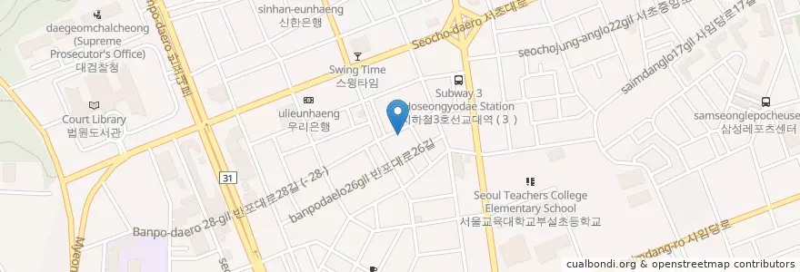 Mapa de ubicacion de 교대역우편취급국 en Corée Du Sud, Séoul, 서초구, 서초3동, 서초동.