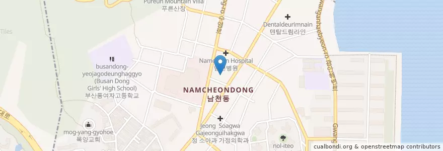 Mapa de ubicacion de 남부산우체국 en Güney Kore, Busan, 수영구, 남천동.