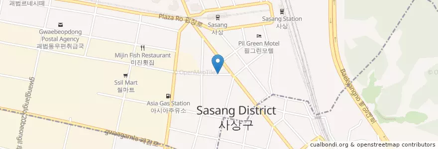 Mapa de ubicacion de 부산 사상우체국 en Güney Kore, Busan, 사상구, 감전동, 괘법동.