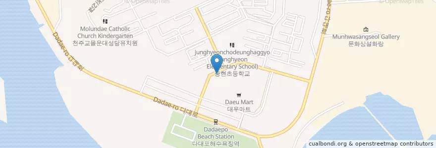 Mapa de ubicacion de 다대1동우체국 en 대한민국, 부산, 사하구, 다대동.