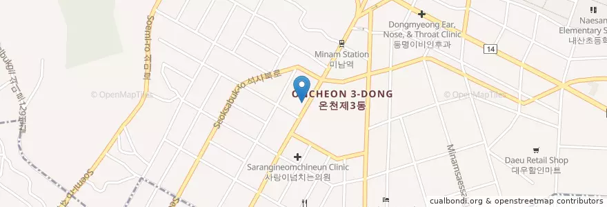 Mapa de ubicacion de 온천3동우체국 en كوريا الجنوبية, بسان, 동래구, 온천동.