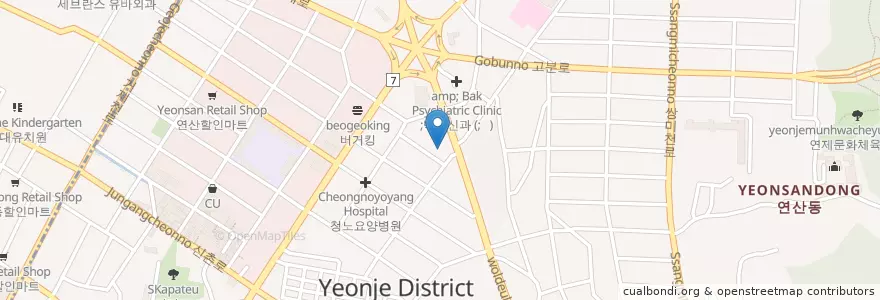Mapa de ubicacion de 연산5동우체국 en 대한민국, 부산, 연제구, 연산동.