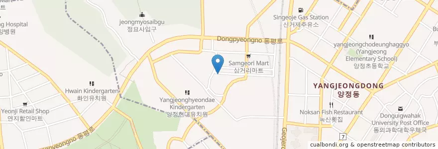 Mapa de ubicacion de 양정1동우체국 en 대한민국, 부산, 부산진구, 양정동.