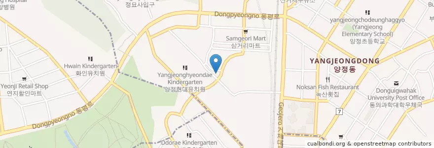 Mapa de ubicacion de 양정1동우체국 en Республика Корея, Пусан, 부산진구, 양정동.