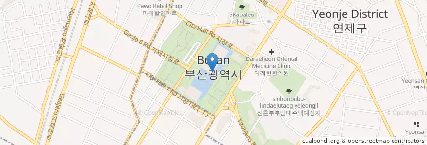 Mapa de ubicacion de 부산시청우체국 en Corée Du Sud, Busan, 연제구.