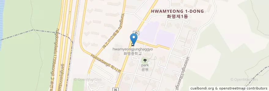 Mapa de ubicacion de Busanhwamyeongdong Post Office en South Korea, Busan, Buk-Gu, Hwamyeong-Dong.