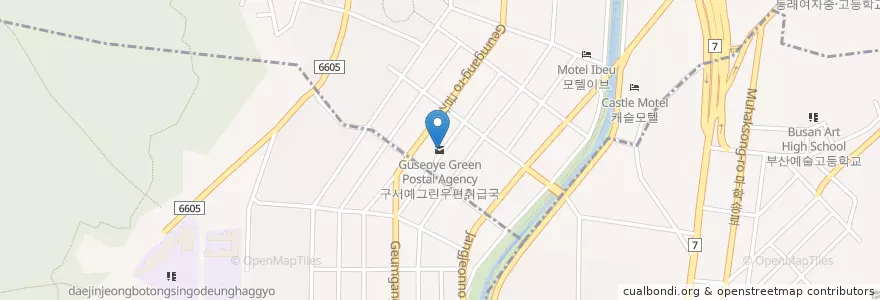 Mapa de ubicacion de 구서예그린우편취급국 en Республика Корея, Пусан, 금정구, 구서동.