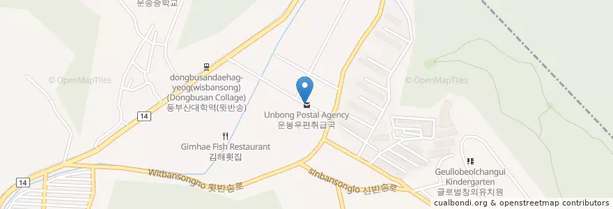Mapa de ubicacion de 운봉우편취급국 en Corée Du Sud, Busan, 해운대구, 반송동.
