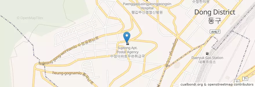 Mapa de ubicacion de 수정아파트우편취급국 en 대한민국, 부산, 동구, 수정동.