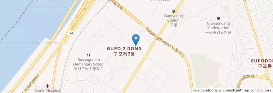 Mapa de ubicacion de 구남우편취급국 en Республика Корея, Пусан, 북구, 구포동.
