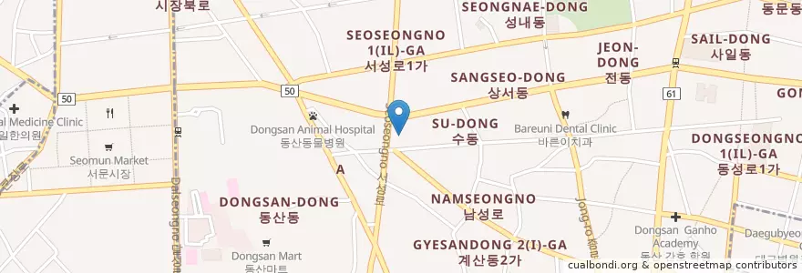 Mapa de ubicacion de 대구우체국 en 대한민국, 대구, 중구, 성내동.
