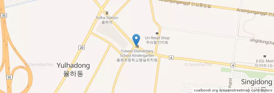 Mapa de ubicacion de 대구율하동우체국 en 대한민국, 대구, 동구, 안심동.