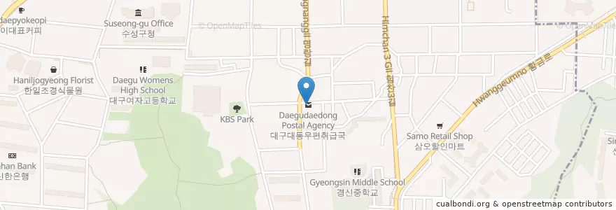Mapa de ubicacion de 대동우편취급국 en كوريا الجنوبية, ديغو, 수성구, 범어동.