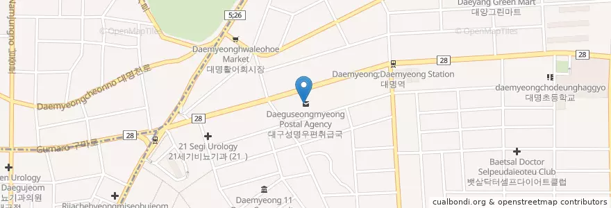Mapa de ubicacion de 대구성명우편취급국 en Corée Du Sud, Daegu, 남구, 대명동.